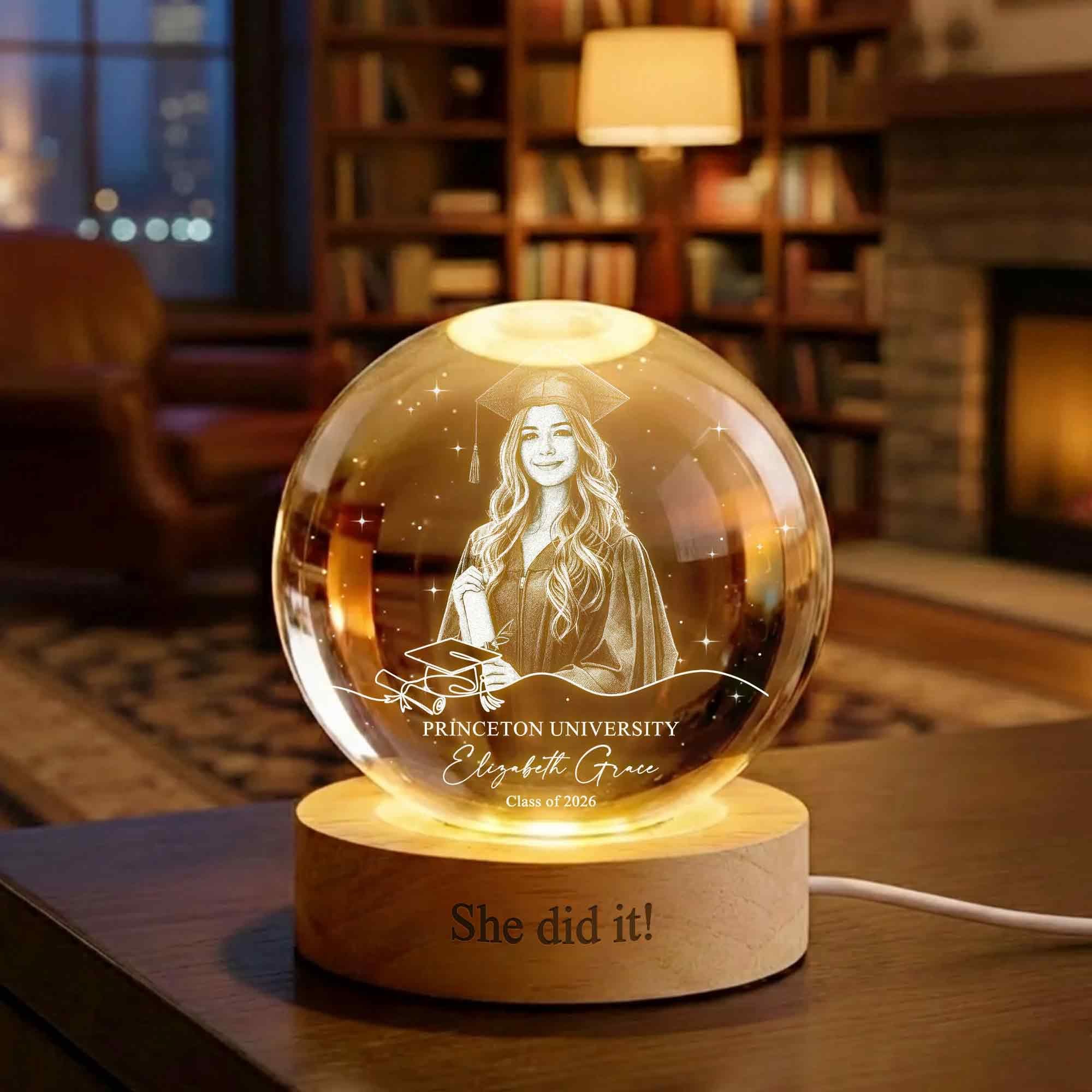Custom Graduation Photo Lamp, Personalized Portrait Crystal Ball Night ...