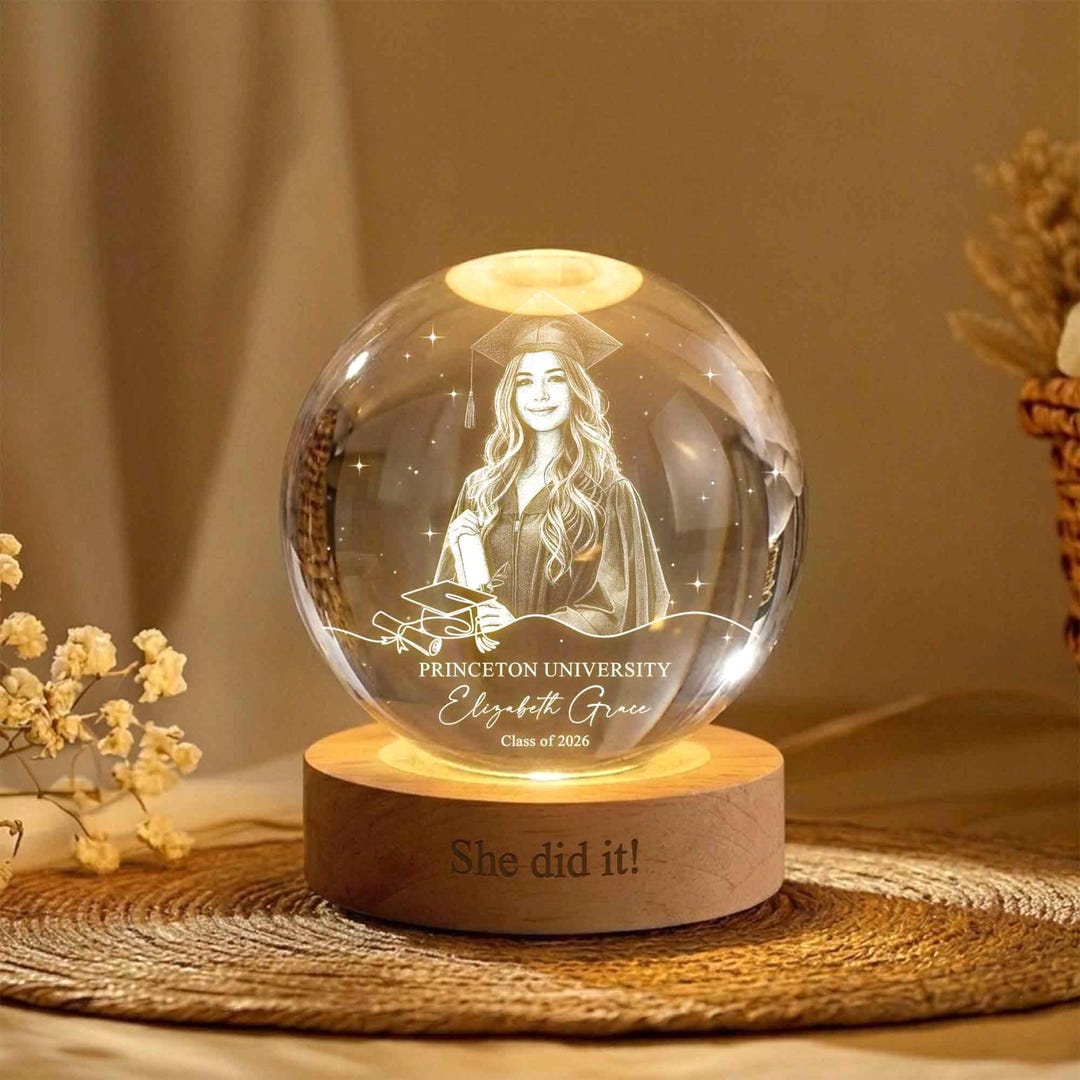 Custom Graduation Photo Lamp, Personalized Portrait Crystal Ball Night ...