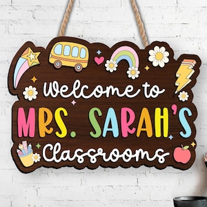 Custom Welcome Classroom Door Hanger For Teacher, Personalized 3D Teacher Sign, Teacher Appreciation, Teacher Name Sign, Back To School Gift