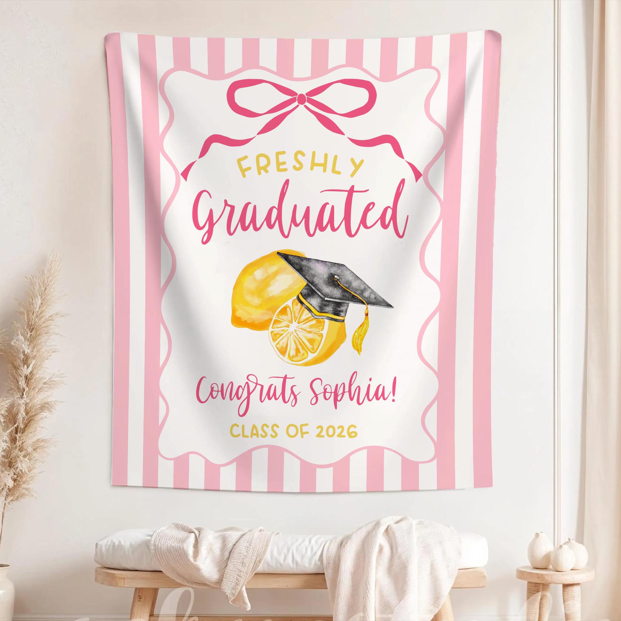 Lemon Grad Backdrop Custom Lemon Graduation Banner 2026, Freshly Graduated Backdrop, Pink ...