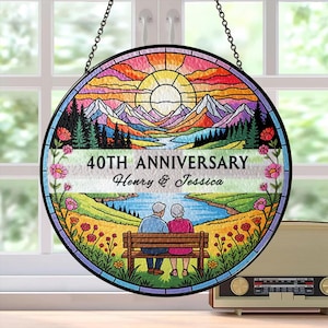 Personalisierter Paar Jahrestag Glasmalerei Suncatcher, Goldener Jahrestag Suncatcher, Jahrestagsgeschenk für Eltern, Elternandenken