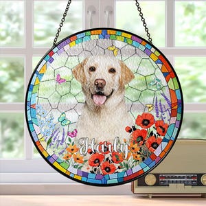 Custom Dog Portrait Suncatcher, Stained Glass Window Hanging, Pet Memorial Photo Suncatcher, Dog Memorial Gift, Dog Loss, Pet Lover Gift