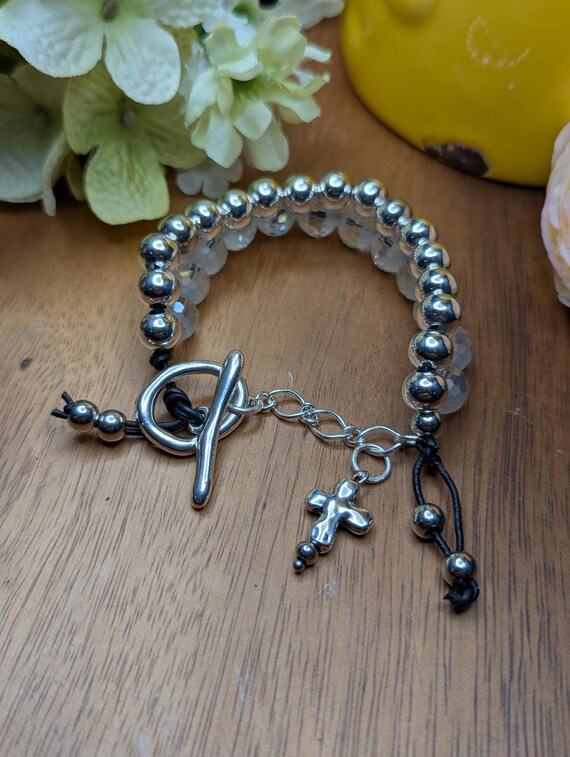 シルバーとクリスタルの二重鎖ブレスレット - Etsy 日本