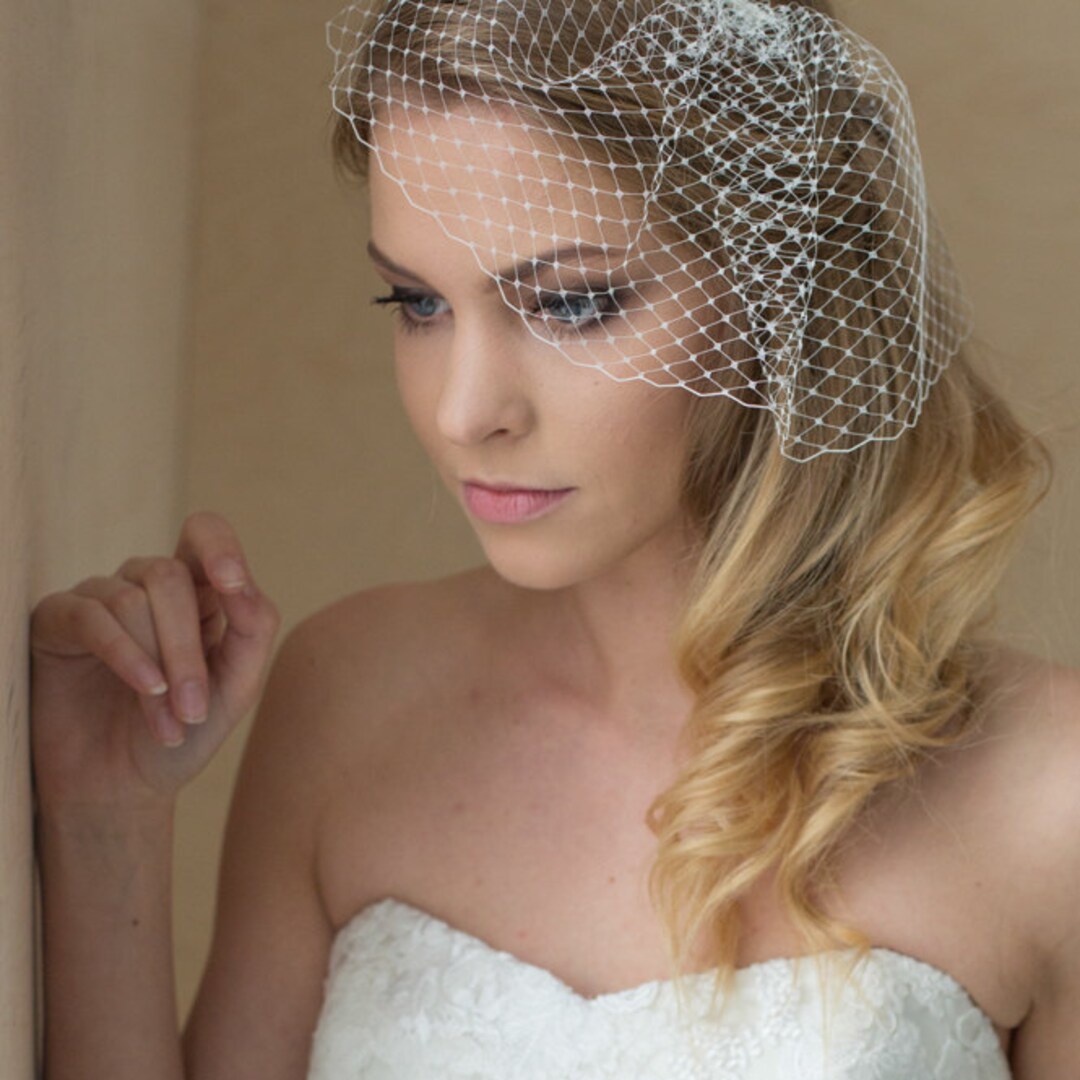 Wedding Birdcage Veil, Bridal Veil, Wedge Birdcage Veil, Blusher Veil