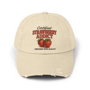 Certified Strawberry Addict Unisex Distressed Cap | Vintage Cap, Foodie Gift, Summer Fashion, Casual Accessory, Trendy Headwear