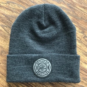 Fire Department Maltese Cross Patch Beanie Winter Hat | Leather | Leatherette