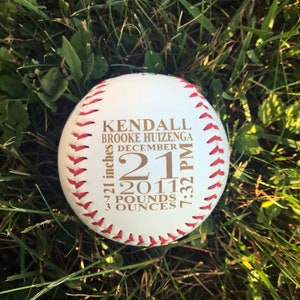 Personalized Laser Engraved Baseball Birth Statistics Birth Announcement Newborn Photoshoot Prop image 1