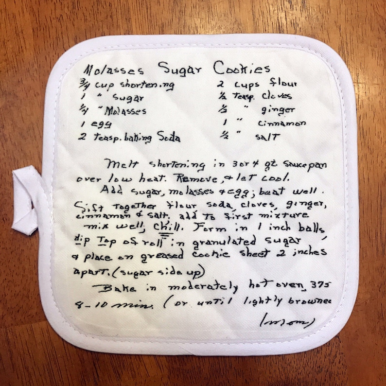 Hostess Gift Custom Handwriting Recipe Pot Holder Bridal Gift Housewarming Gift Hot Pad Sentimental Pot Holder Gift