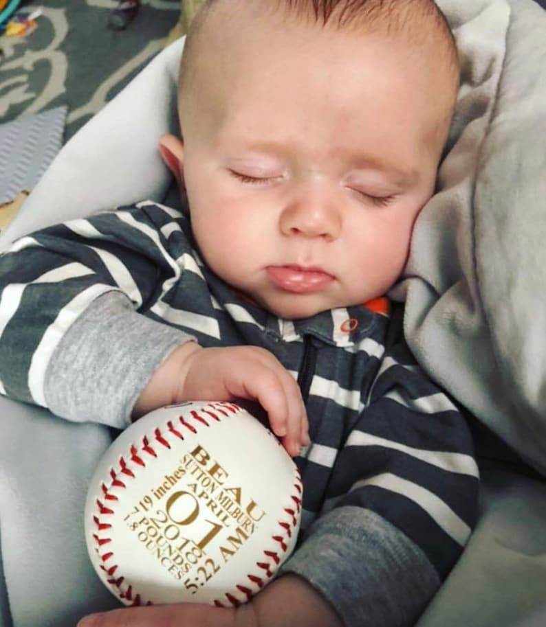 Personalized Laser Engraved Baseball Birth Statistics Birth Announcement Newborn Photoshoot Prop image 5