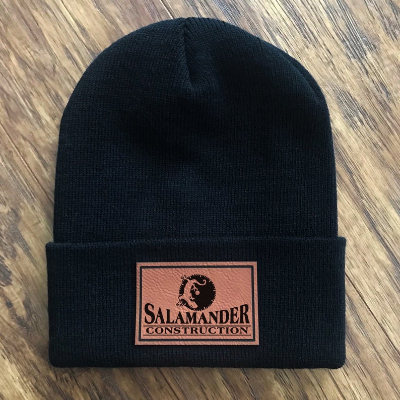 Custom Logo/image Patch Beanie Hat Leather Leatherette Etsy