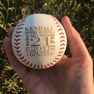 Personalized Laser Engraved Baseball Birth Statistics Birth Announcement Newborn Photoshoot Prop image 2