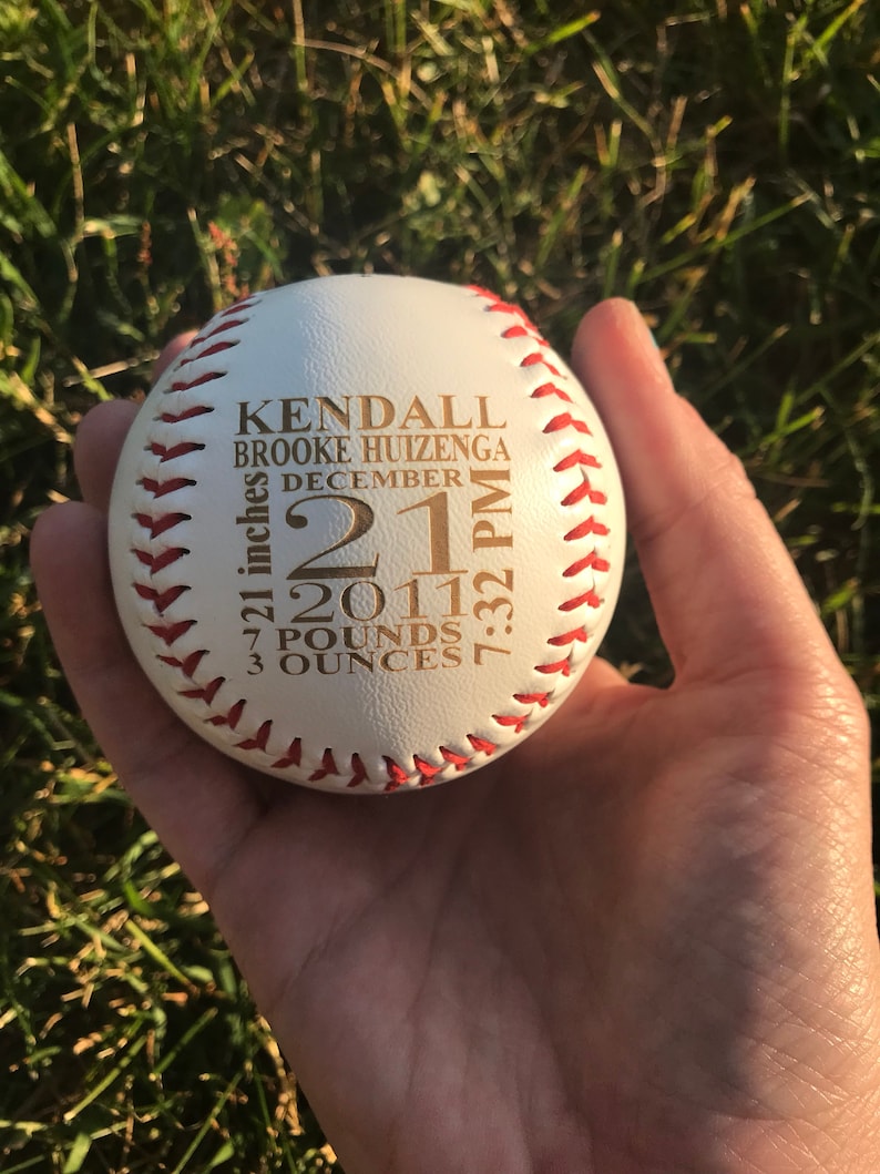 Personalized Laser Engraved Baseball Birth Statistics Birth Announcement Newborn Photoshoot Prop image 2