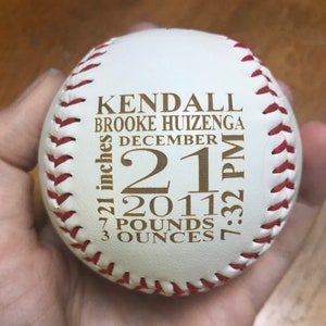 Personalized Laser Engraved Baseball Birth Statistics Birth Announcement Newborn Photoshoot Prop image 3