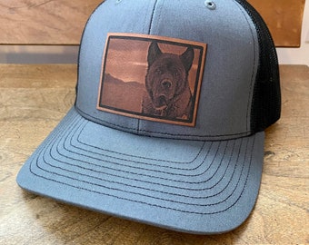 Custom Pet Photo Leatherette Patch Hat | Leatherette | Trucker | Baseball Cap | Baseball Hat | Gift | Dad | Fathers Day