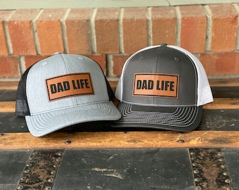 DAD LIFE Leather Patch Hat | Leatherette | Trucker | Baseball Cap | Baseball Hat | Gift | Dad | Fathers Day