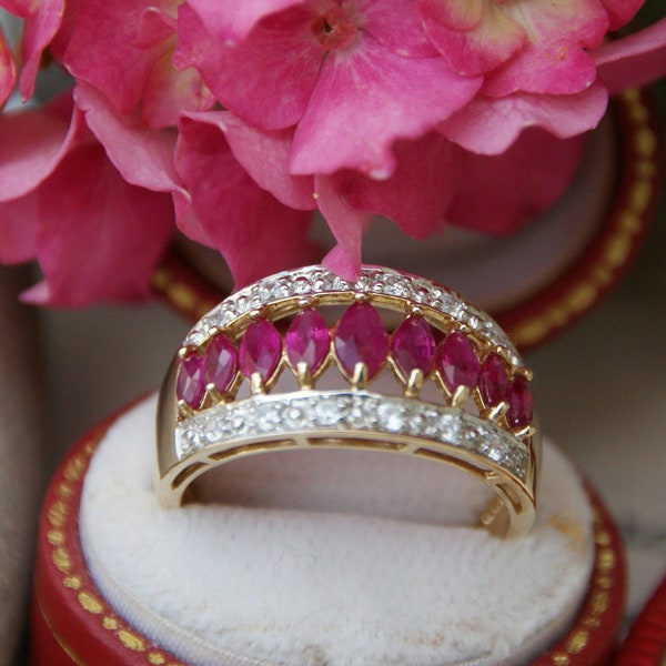 Stunning  - Unusual - Art Deco Style - 9ct Gold, Ruby & Diamond Ring