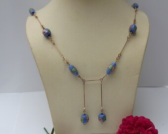Antique - Art Deco - Stunning Wedding cake design - Murano glass beads   - gold plated necklace - c1930s