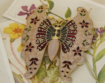 Large - Vintage - Multi-coloured Enamel Cloisonne  - Butterfly - Moth - Brooch  -