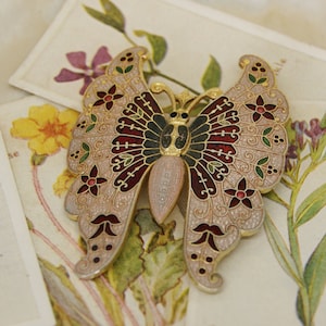 Grande - Vintage - Cloisonne de esmalte multicolor - Mariposa - Polilla - Broche -