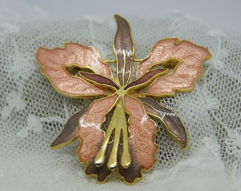 Beautiful - Orchid Flower - Two-tone Pink - Enamel - brooch - pin