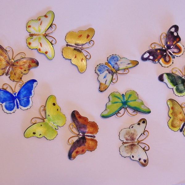 Antique - Boxed set of Twelve Japanese - Multi-coloured Enamel Butterfly Brooches Pins  - c1950s