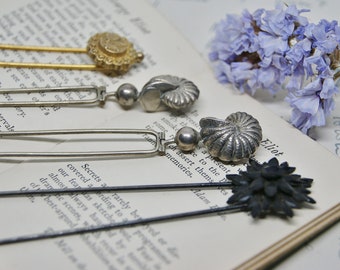 Antique - Collection of very rare Victorian Hair pins - French Jet Flower, Pinchbeck Fer - c1860s