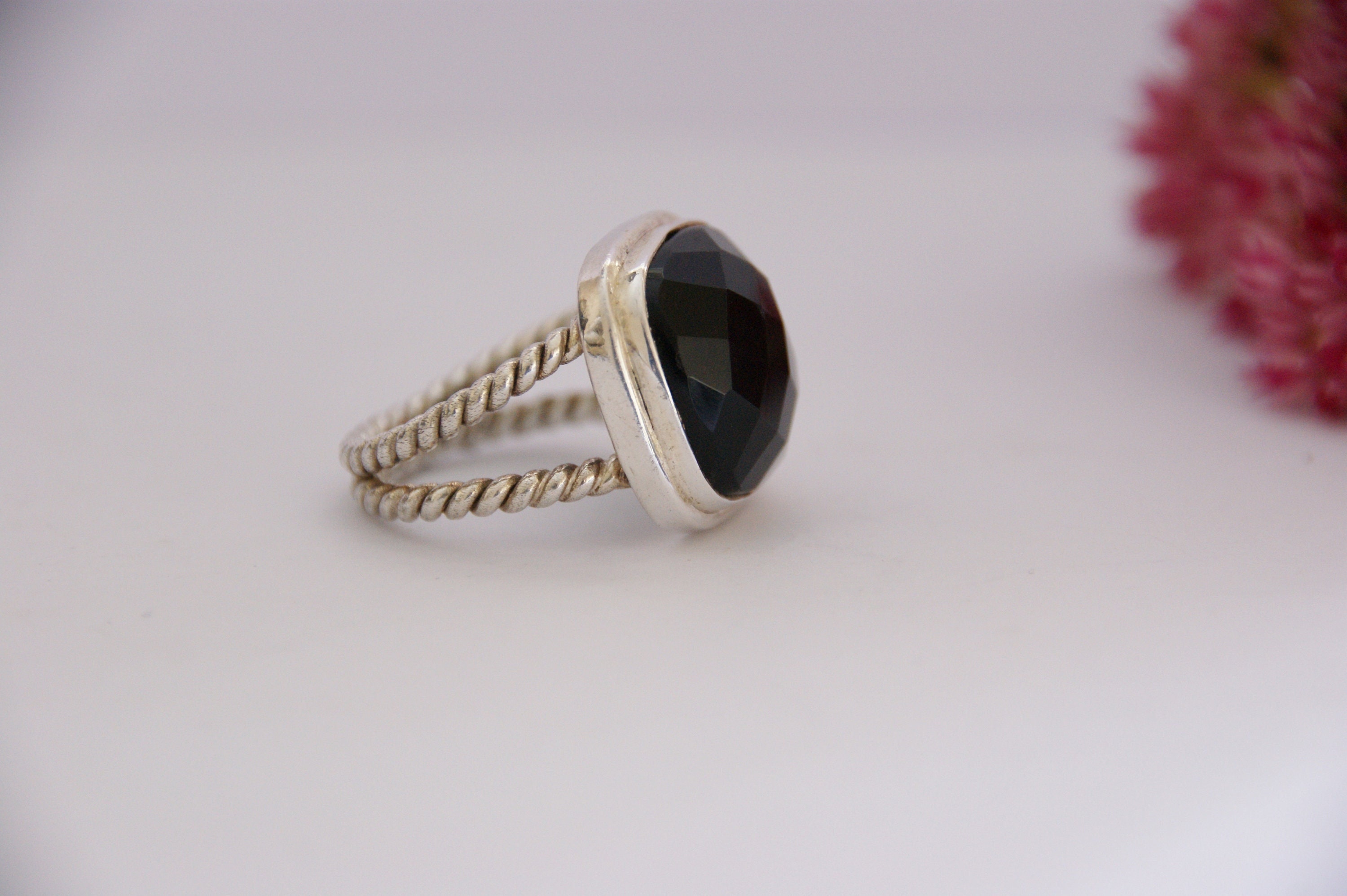 【EEUN】Silver Drop ring Zero Waste Drop Ring - Organic Stackable Sterling Silver