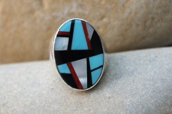 Stunning Chunky - Solid Silver - Turquoise - Moth… - image 1