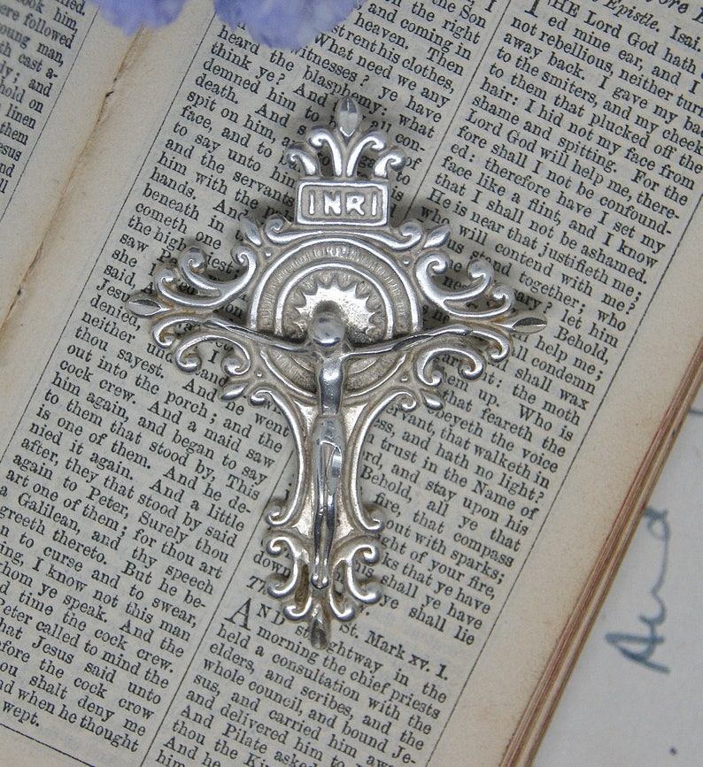 Inri Cross Inscription Design Sterling Silver - Rosary Crucifix - Latin Cross - Pendant - - Etsy