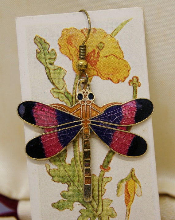 Enamel and CZ Dragonfly Earrings main image 1