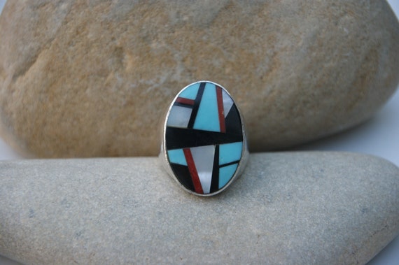 Stunning Chunky - Solid Silver - Turquoise - Moth… - image 4