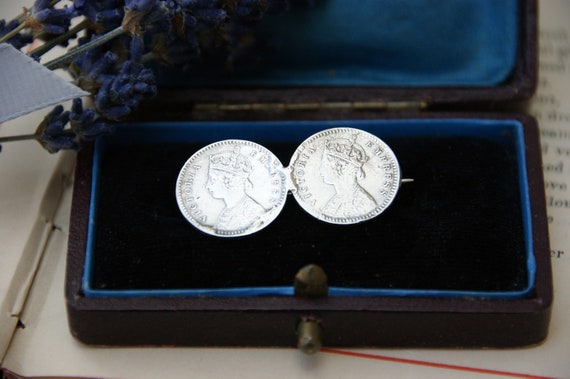 Antique - Indian - Solid Silver - Double Two Anna… - image 1