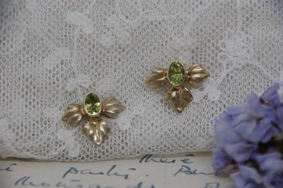 Vintage -  Vermeil Gold & Peridot Stud Earrings -… - image 6