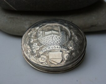 Vintage -  Solid Silver - Tower of David, Jerusalem Design -   Powder Compact - 1960s