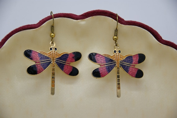Enamel and CZ Dragonfly Earrings
