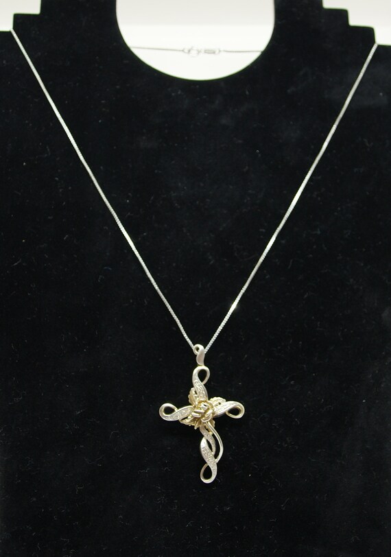 Solid Silver - Large decorative Cross & Chain - R… - image 5