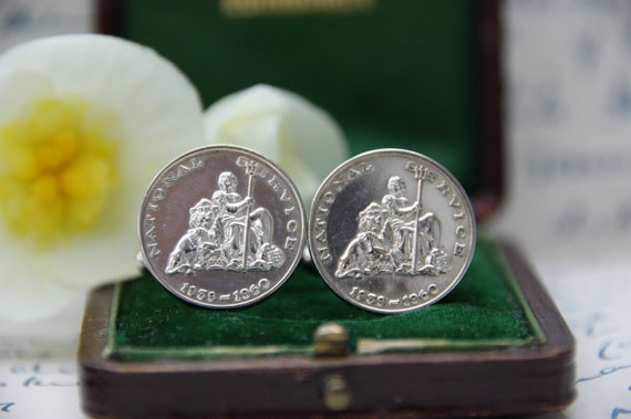 Solid Silver cufflinks  - National Service  - Com… - image 1