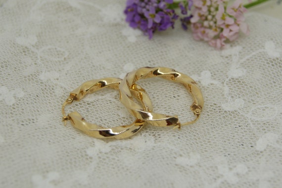 Stunning 9ct Gold Large Twist Gypsy Hoop Earrings Etsy Canada