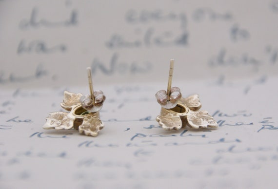 Vintage -  Vermeil Gold & Peridot Stud Earrings -… - image 3