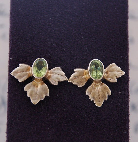 Vintage -  Vermeil Gold & Peridot Stud Earrings -… - image 4