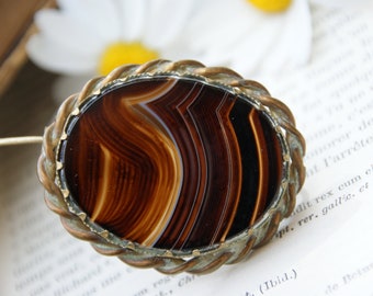 Antique - Fabulous - Victorian - Ribbon Agate -  Brooch Pin - c1890s