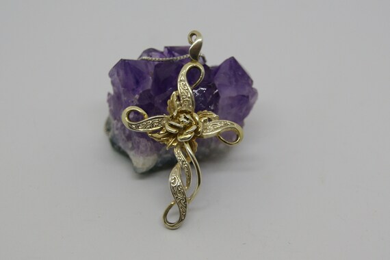 Solid Silver - Large decorative Cross & Chain - R… - image 2