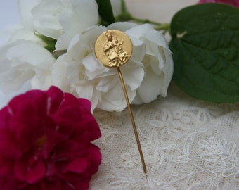 Antique - RARE - Gold Plated - Mary & Jesus - Madonna and Bambino - Stick pin - Tie pin - Stock pin - c1930s