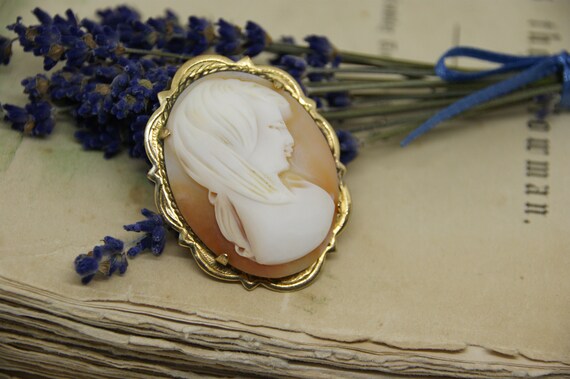 Grande Broche Ancienne Camée Monture Plaqué Or - Occasion, Bijou Vintage Français