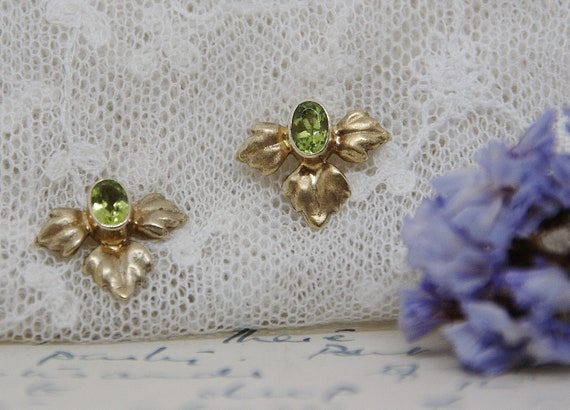 Vintage -  Vermeil Gold & Peridot Stud Earrings -… - image 2