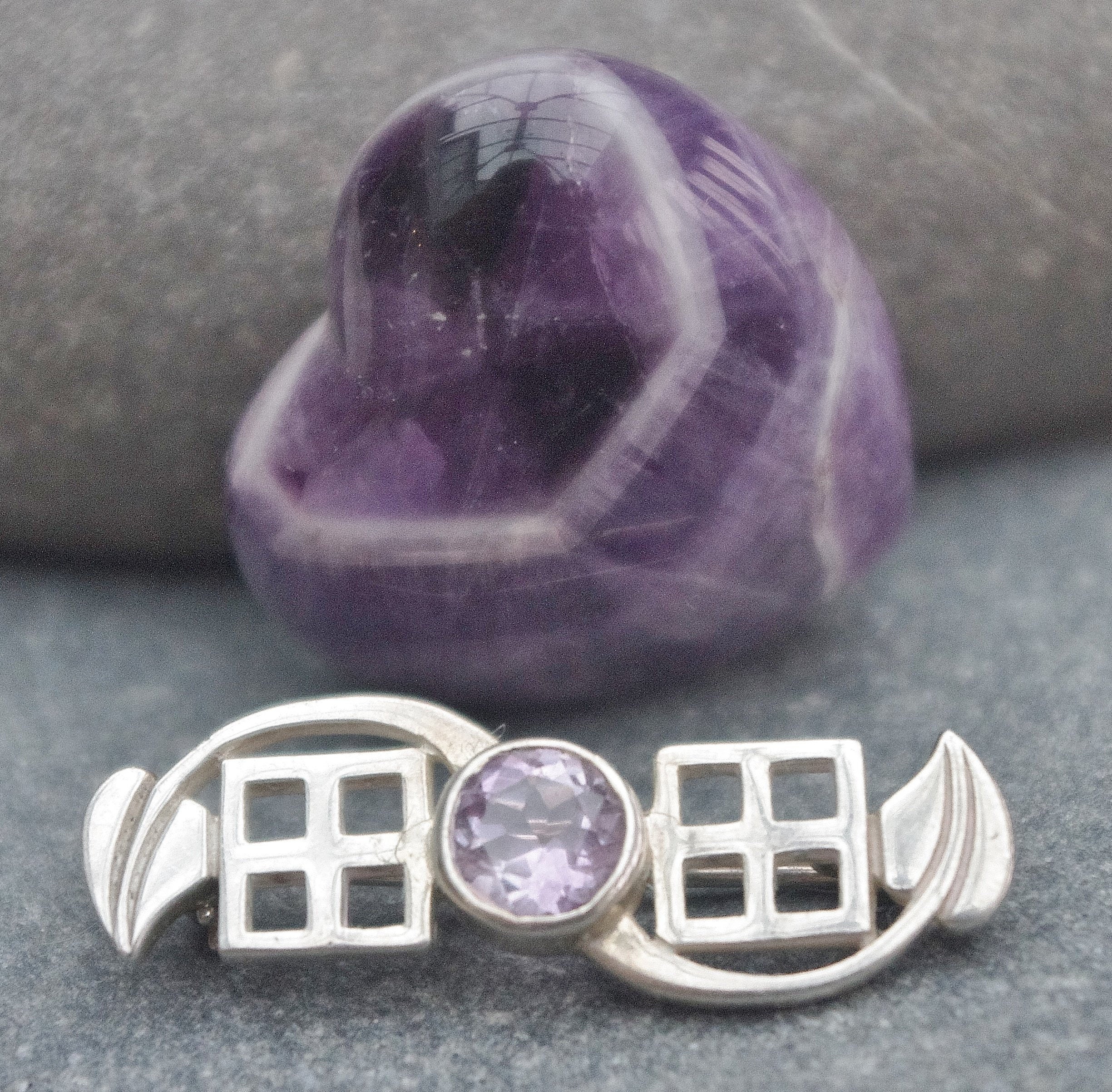 Vintage - Sterling Silver Celtic and Amethyst Brooch Pin - Etsy