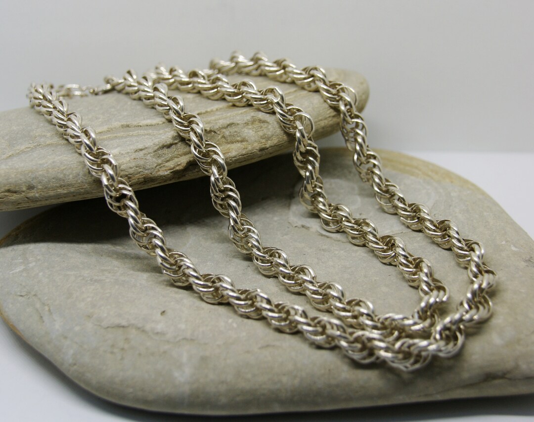 Vintage Long Chunky Rope Twist Chain Silver Necklace Etsy