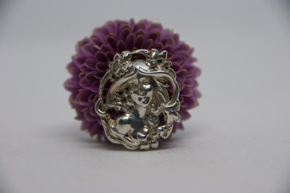 Antique - Sterling Silver - Art Nouveau - Floral … - image 1