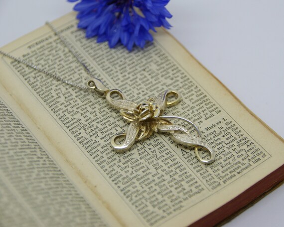 Solid Silver - Large decorative Cross & Chain - R… - image 3