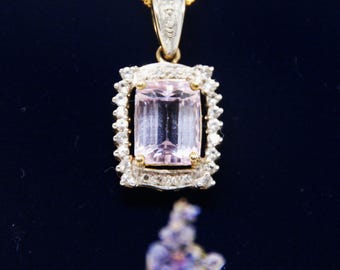 Fabulous - Art Deco style - 9ct Gold - Pink & white Sapphire - Pendant and Chain - Necklace